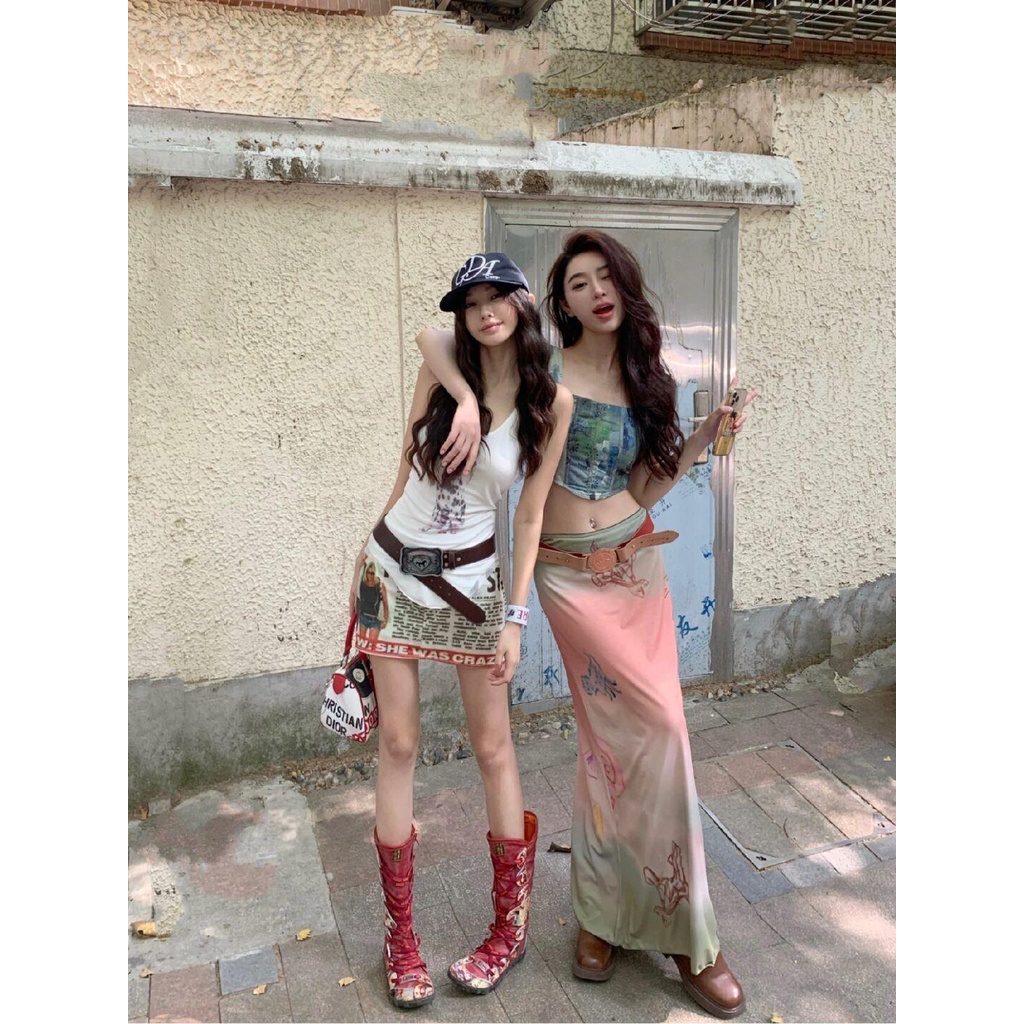 Bộ Áo Váy Ngắn Hai Mảnh Dáng Ôm In Hình Cún Cưng Phong Cách Mới Mùa Hè 2023