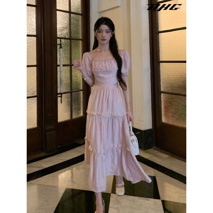 Công Chúa Chạy Bộ!Bộ Áo Hồng Eo Hẹp + Chân Váy Nhún Bèo Ngọt Ngào Cho Nữ