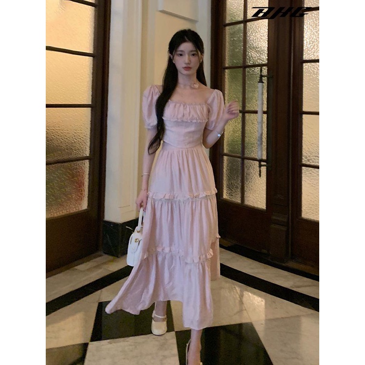 Công Chúa Chạy Bộ!Bộ Áo Hồng Eo Hẹp + Chân Váy Nhún Bèo Ngọt Ngào Cho Nữ