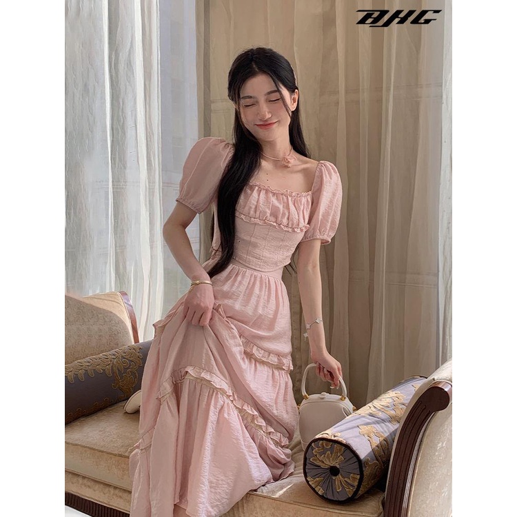 Công Chúa Chạy Bộ!Bộ Áo Hồng Eo Hẹp + Chân Váy Nhún Bèo Ngọt Ngào Cho Nữ