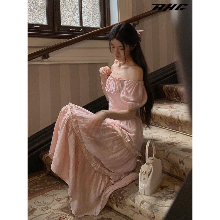 Công Chúa Chạy Bộ!Bộ Áo Hồng Eo Hẹp + Chân Váy Nhún Bèo Ngọt Ngào Cho Nữ