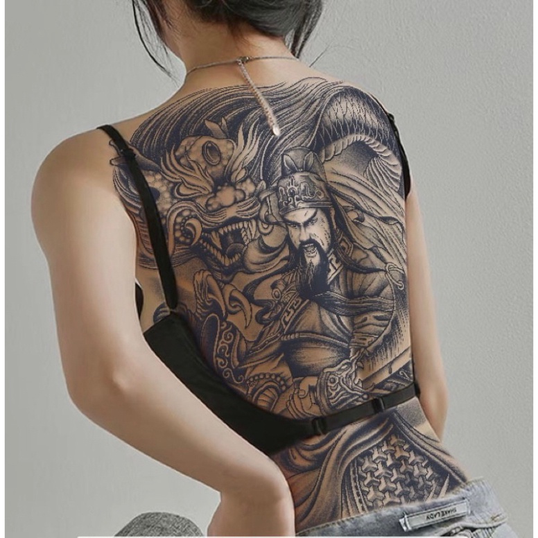 Hình Xăm Tạm Thời Kín Lưng Quan Vũ 34x48cm Chống Thấm Nước 15 Ngày Hot Trend 2023