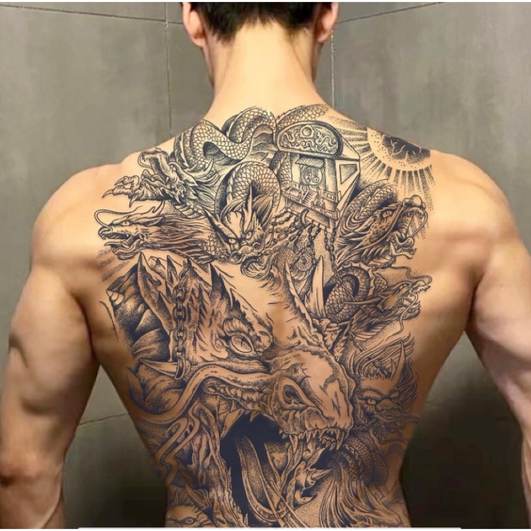 Hình Xăm Tạm Thời Kín Lưng Quan Vũ 34x48cm Chống Thấm Nước 15 Ngày Hot Trend 2023