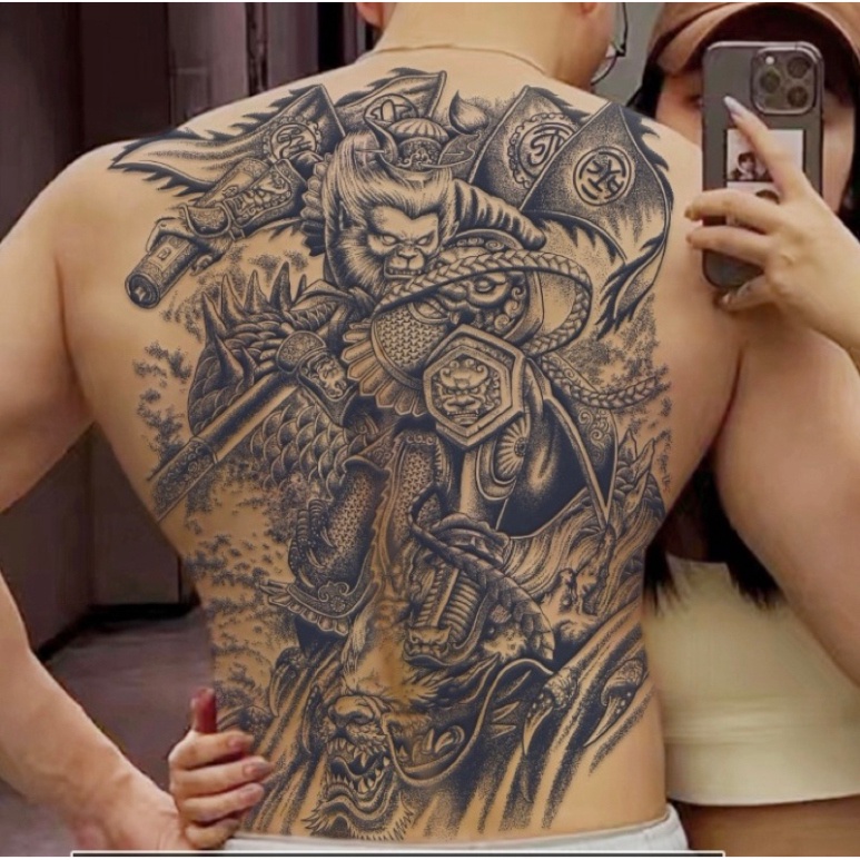 Hình Xăm Tạm Thời Kín Lưng Quan Vũ 34x48cm Chống Thấm Nước 15 Ngày Hot Trend 2023