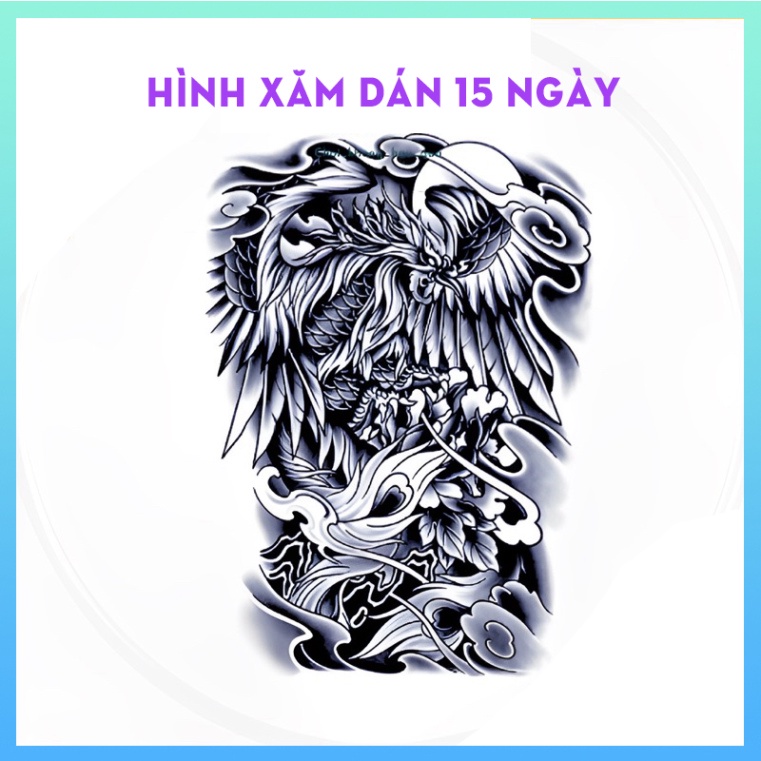 Hình Xăm Tạm Thời Kín Lưng Phụng Hoàng 34x48cm Chống Thấm Nước 15 Ngày Hot Trend 2023 mã 016