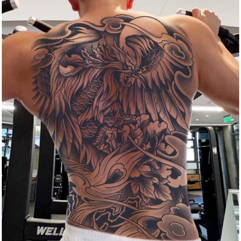 Hình Xăm Tạm Thời Kín Lưng Phụng Hoàng 34x48cm Chống Thấm Nước 15 Ngày Hot Trend 2023 mã 016