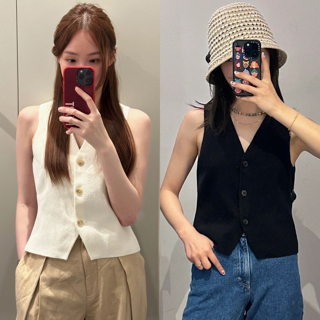 Hàng Mới Về Áo Dệt Kim Sát Nách Cổ Chữ V Màu Be Thời Trang Mùa Hè 2023 1151934001
