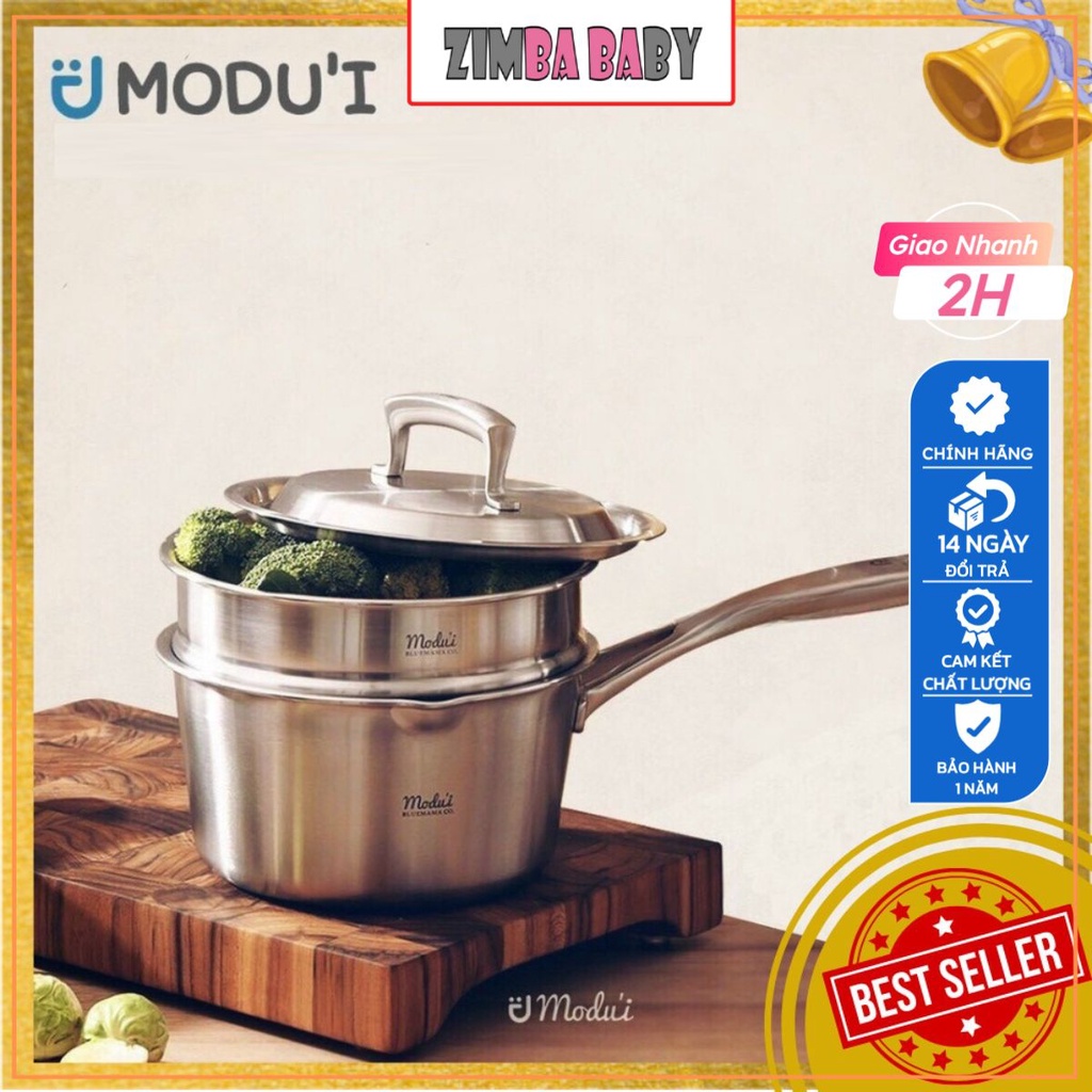 Nồi nấu cháo, nấu bột, hấp, chế biến đồ ăn dặm cho bé inox 5 đáy 3 IN 1, chống dính cao cấp Chính Hãng Bluemama Hàn Quốc
