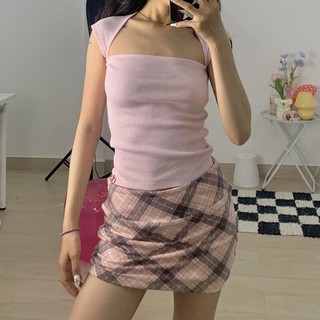 Áo thun tay ngắn cổ vuông thời trang Hàn Quốc