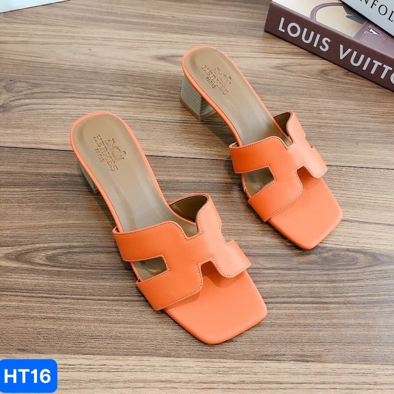 Guốc cao got vuông HM cao 5cm,quai da và vải jean xanh