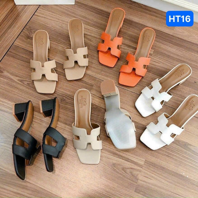 Guốc cao got vuông HM cao 5cm,quai da và vải jean xanh