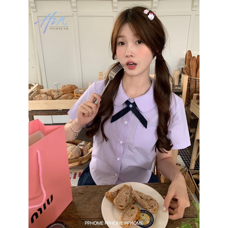 Áo Sơ Mi Tay Ngắn Cổ Búp Bê Thời Trang Mùa Hè Cho Nữ