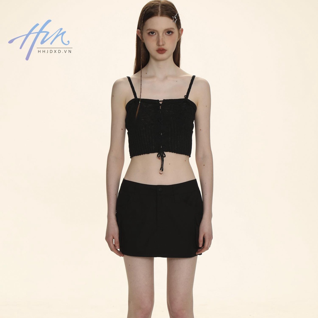 Áo Dệt Kim Hai Dây Thắt Nơ Bên Ngoài Màu Trơn Cá Tính Mùa Hè Cho Nữ