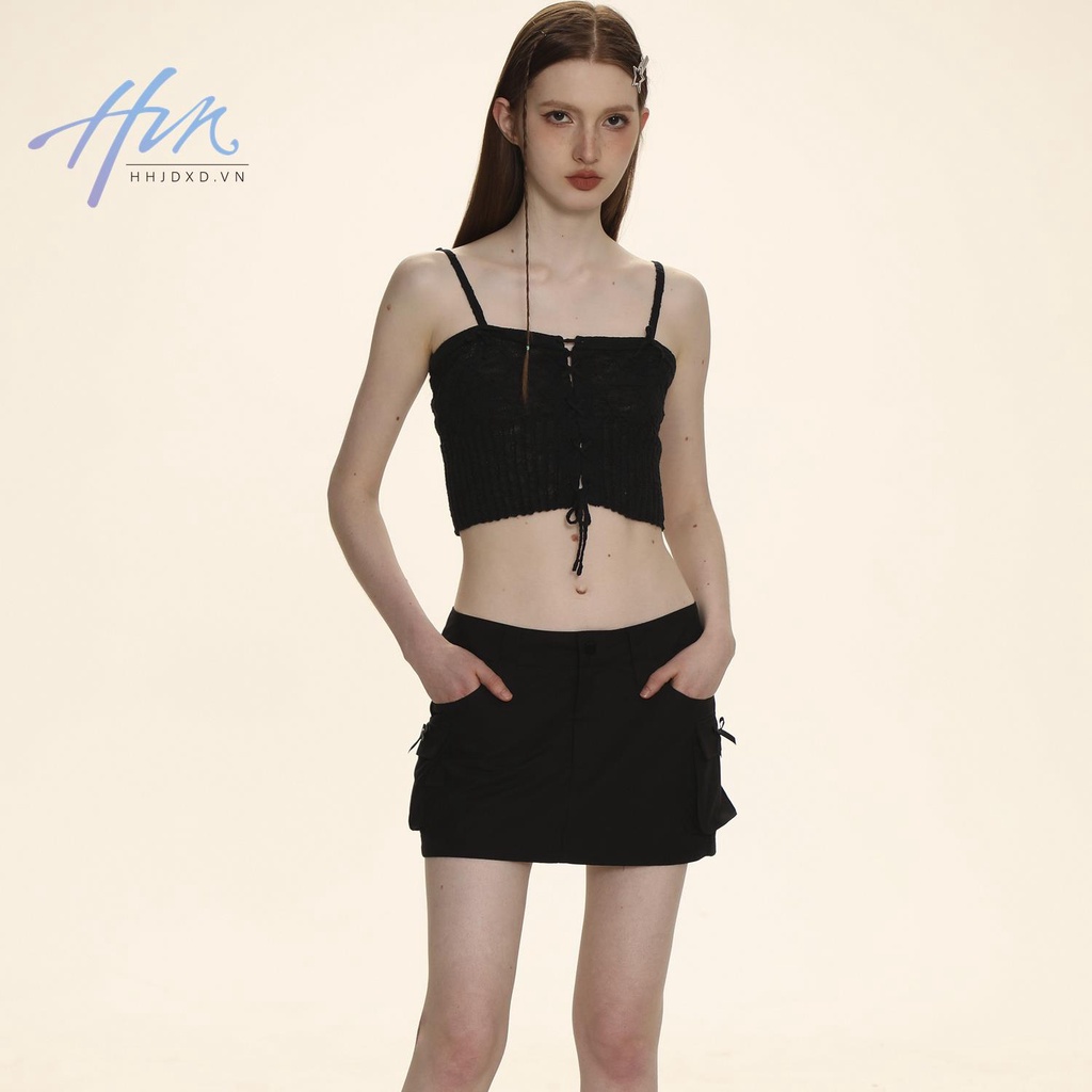 Áo Dệt Kim Hai Dây Thắt Nơ Bên Ngoài Màu Trơn Cá Tính Mùa Hè Cho Nữ