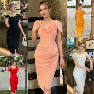 Đầm body phối bèo voan kiếng cao cấp-TKO TẶNG KÈM HOA TAI THỜI TRANG