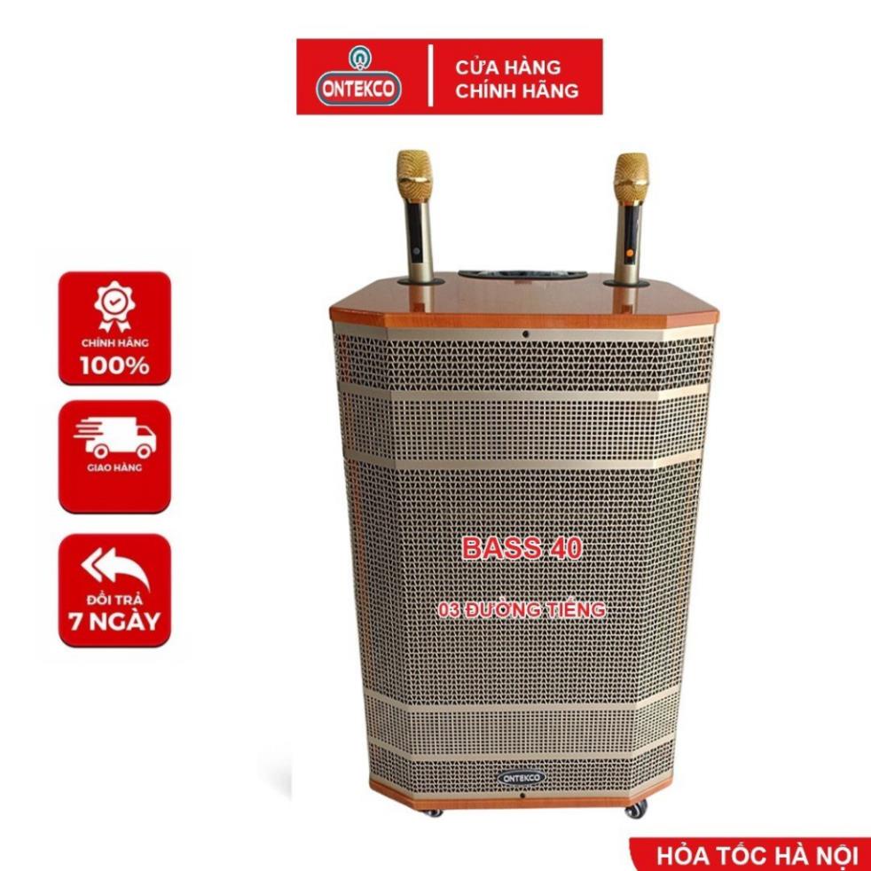 Loa kéo bluetooth ONTEKCO 1503 PROMAX - Bass 40CM 3 đường tiếng kèm 2 micro không dây cao cấp hát karaoke gia đình
