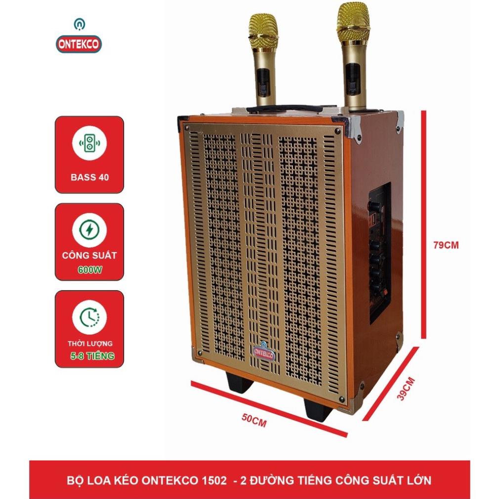 Loa kéo bluetooth ONTEKCO 1503 PROMAX - Bass 40CM 3 đường tiếng kèm 2 micro không dây cao cấp hát karaoke gia đình