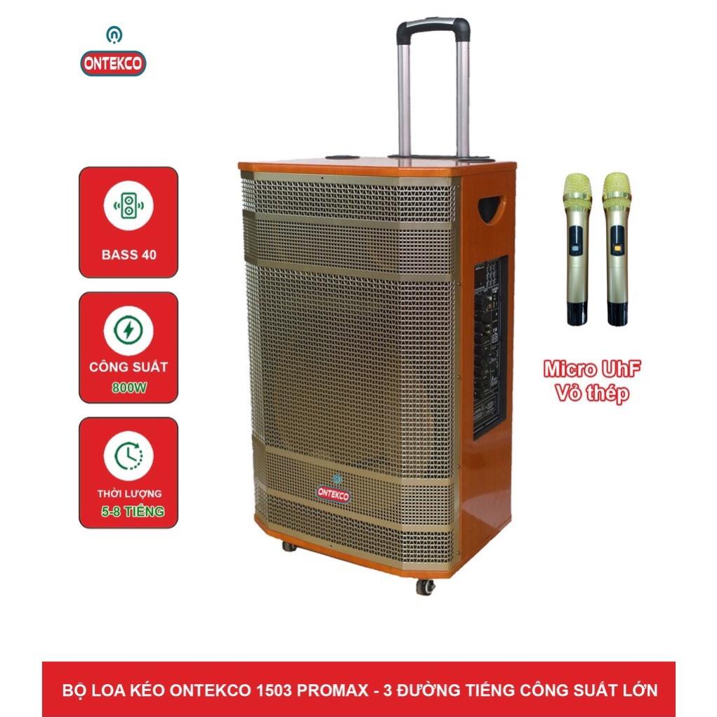 Loa kéo bluetooth ONTEKCO 1503 PROMAX - Bass 40CM 3 đường tiếng kèm 2 micro không dây cao cấp hát karaoke gia đình