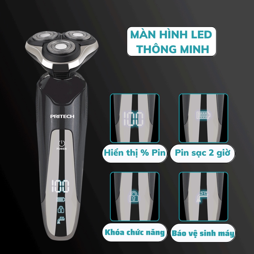 Máy cạo râu 3 trong 1 Pritech máy cạo râu 3 lưỡi kép không gây kích ứng da động cơ mạnh mẽ và thiết kế nhỏ gọn - REMO