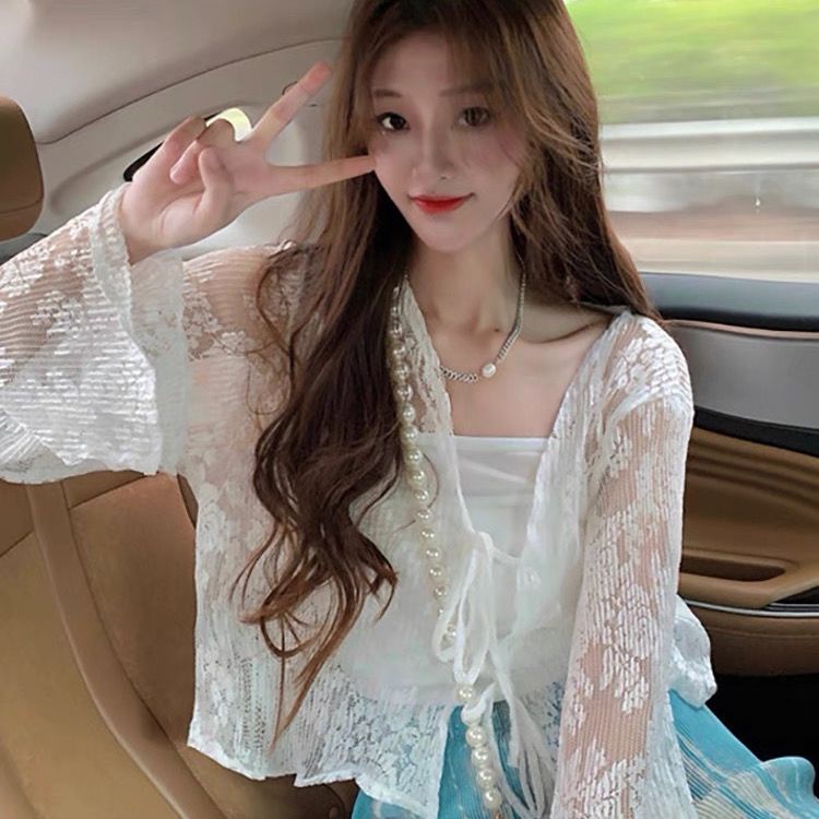 Jiashucheng Áo Khoác Ren Cardigan Mỏng Chống Nắng Phong Cách Thời Trang Mùa Hè Mới 2023
