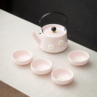 Bộ ấm trà bằng gốm thủ công màu hồng dễ thương phong cách nhật bản