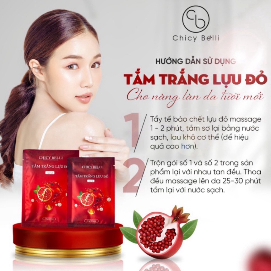 Tắm trắng lựu đỏ body CHICY BELLI chiết xuất lựu đoe collagen ngọc trai giúp da trắng sáng tươi trẻ đầy sức sống New G2