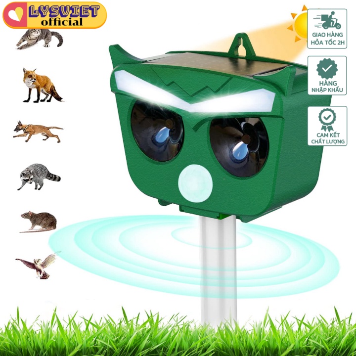 [Lysvietvn] Thiết Bị Đuổi Chim, Chuột, Động Vật Gây Hại Ngoài Trời Solar Ultrasonic Flash Animal Repellent