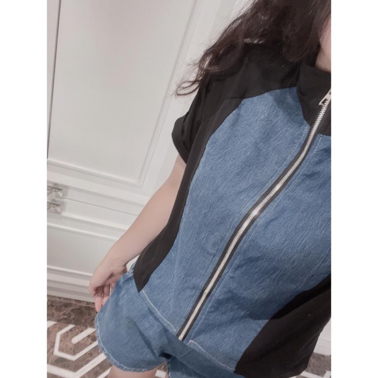 BỘ ĐÙI BÒ XANH PHỐI ĐEN KÉO KHOÁ CHO NỮ