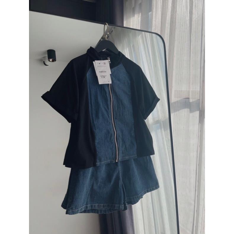 BỘ ĐÙI BÒ XANH PHỐI ĐEN KÉO KHOÁ CHO NỮ