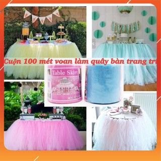 Cuộn vải voan lưới 100 mét làm vây bàn trang trí/ váy tutu