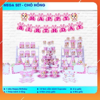 Set Trang Trí Cho Bé Chủ đề Chó Hồng