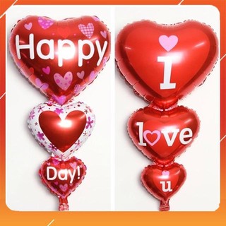 Bong bóng 3 trái tim liền I love U