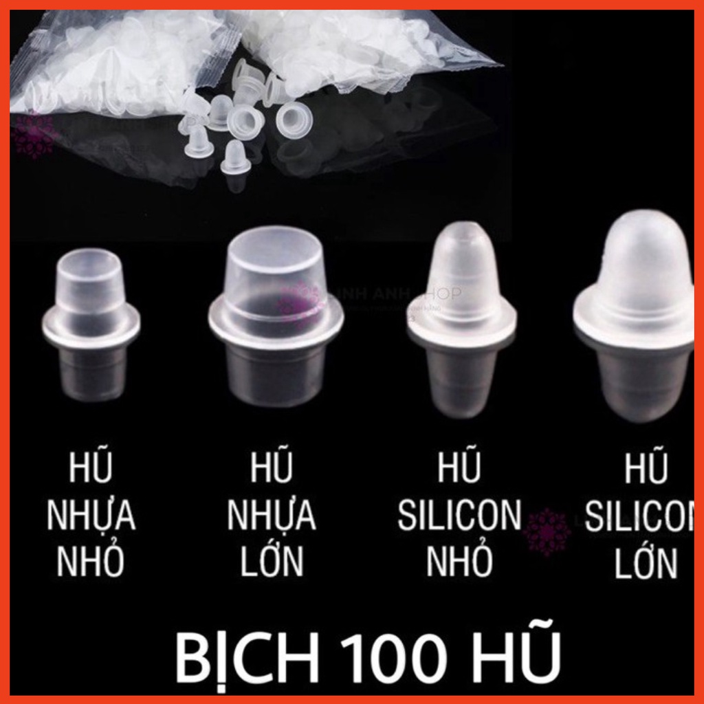 Bịch 100 Chum Hũ Đựng Mực Phun Xăm To Nhỏ SILICON NHỰA