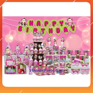Set trang trí sinh nhật khỉ hồng cho bé