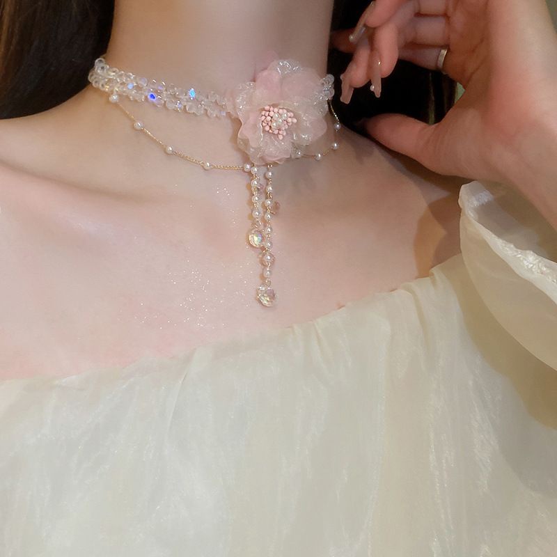 Bông Tai Bạc Hình Hoa Lưới Đính Ngọc Trai Thời Trang