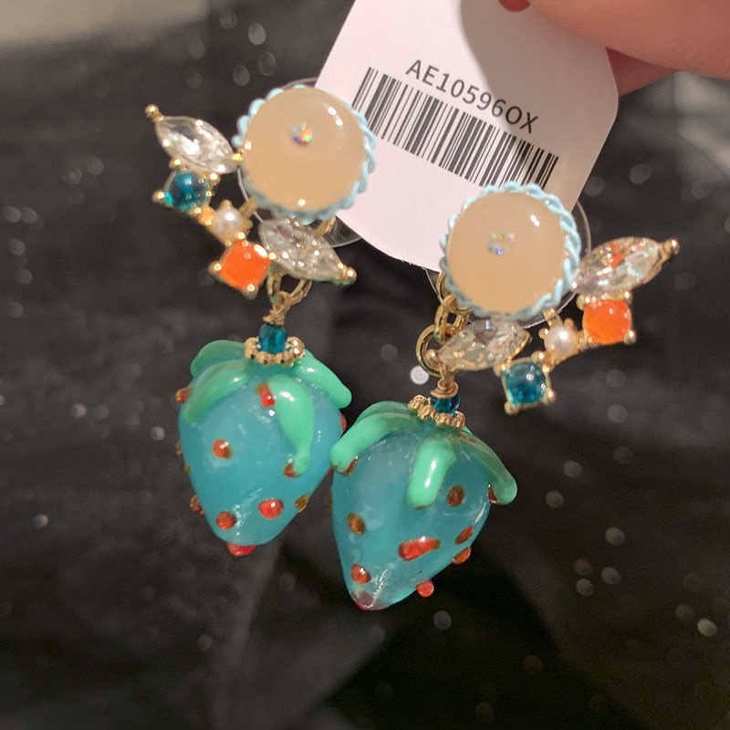 Bông Tai Mạ Bạc 925 Hai Mặt Hình Trái Dâu Xinh Xắn