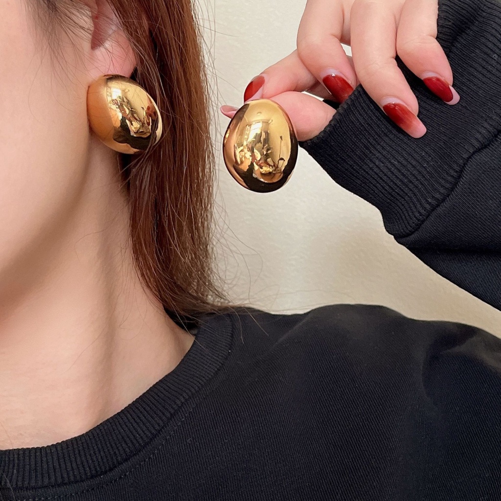 Khuyên Tai Hình Trứng Vàng Bóng Phong Cách Âu Mỹ Cao Cấp Cho Nữ