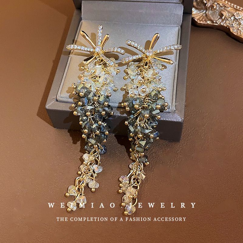 Bông Tai Mạ Bạc Dáng Dài Đính Đá Zircon Phong Cách Âu Mỹ