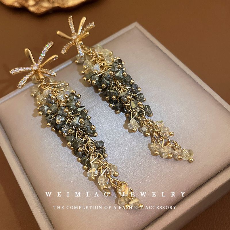 Bông Tai Mạ Bạc Dáng Dài Đính Đá Zircon Phong Cách Âu Mỹ