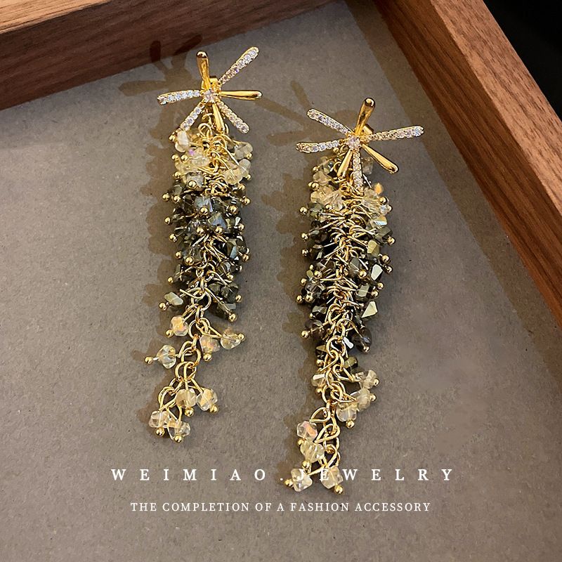 Bông Tai Mạ Bạc Dáng Dài Đính Đá Zircon Phong Cách Âu Mỹ