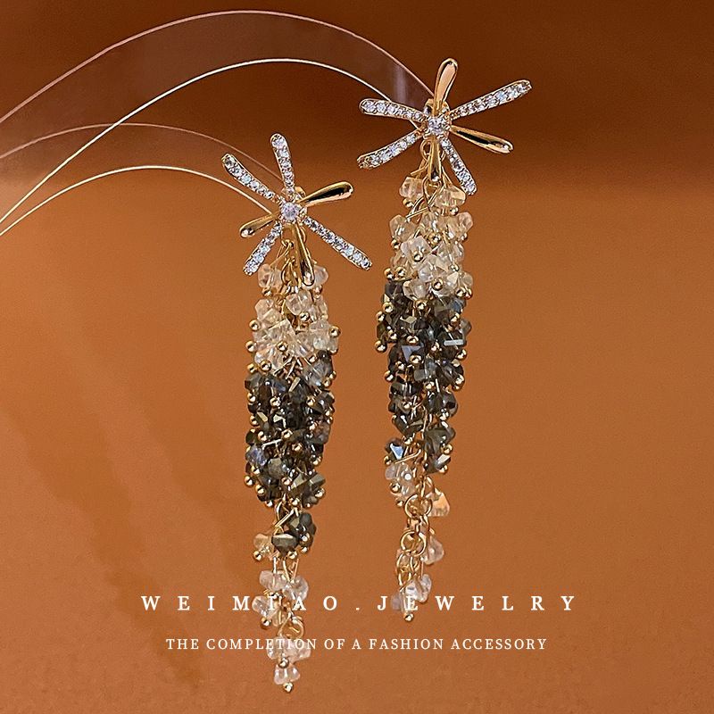 Bông Tai Mạ Bạc Dáng Dài Đính Đá Zircon Phong Cách Âu Mỹ