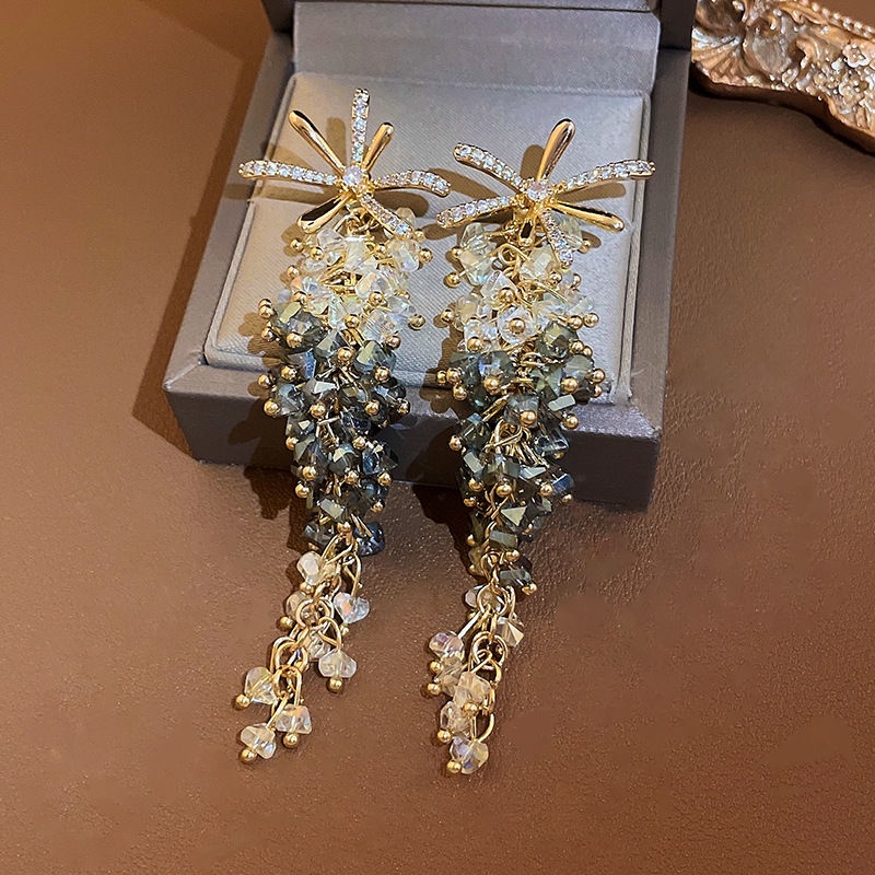 Bông Tai Mạ Bạc Dáng Dài Đính Đá Zircon Phong Cách Âu Mỹ