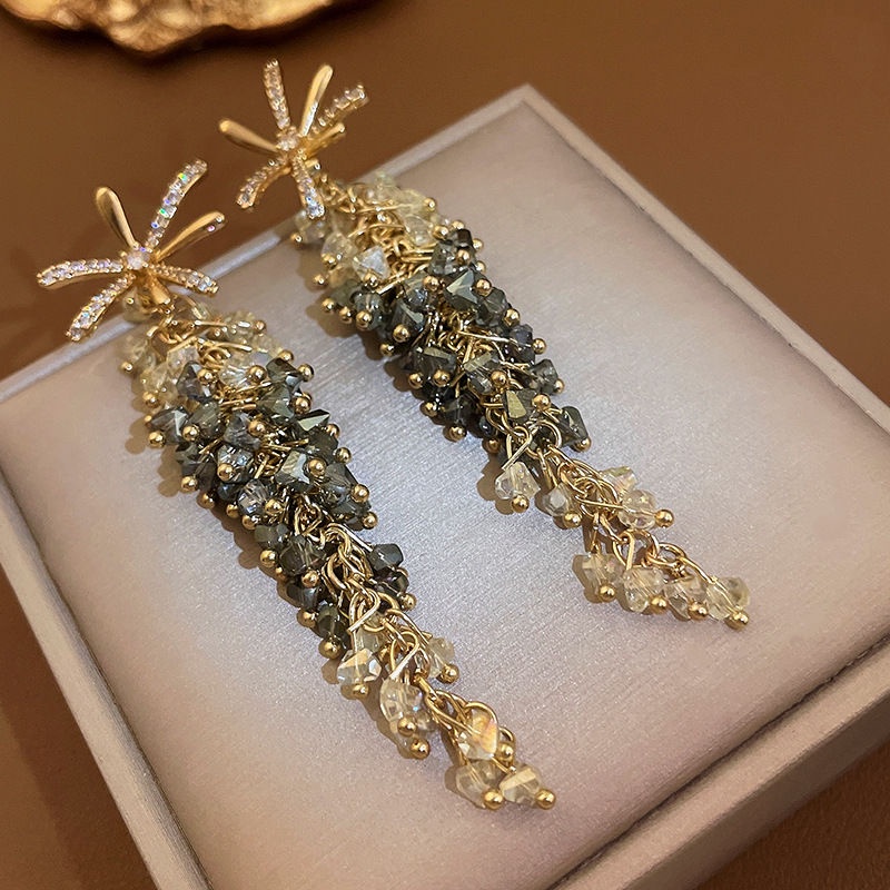 Bông Tai Mạ Bạc Dáng Dài Đính Đá Zircon Phong Cách Âu Mỹ