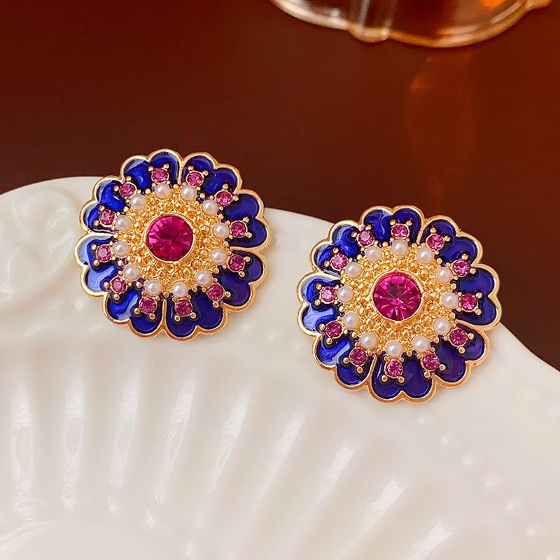 Bông Tai Mạ Bạc Hình Hoa Đính Ngọc Trai Phong Cách Trung Cổ Sang Trọng Thời Trang