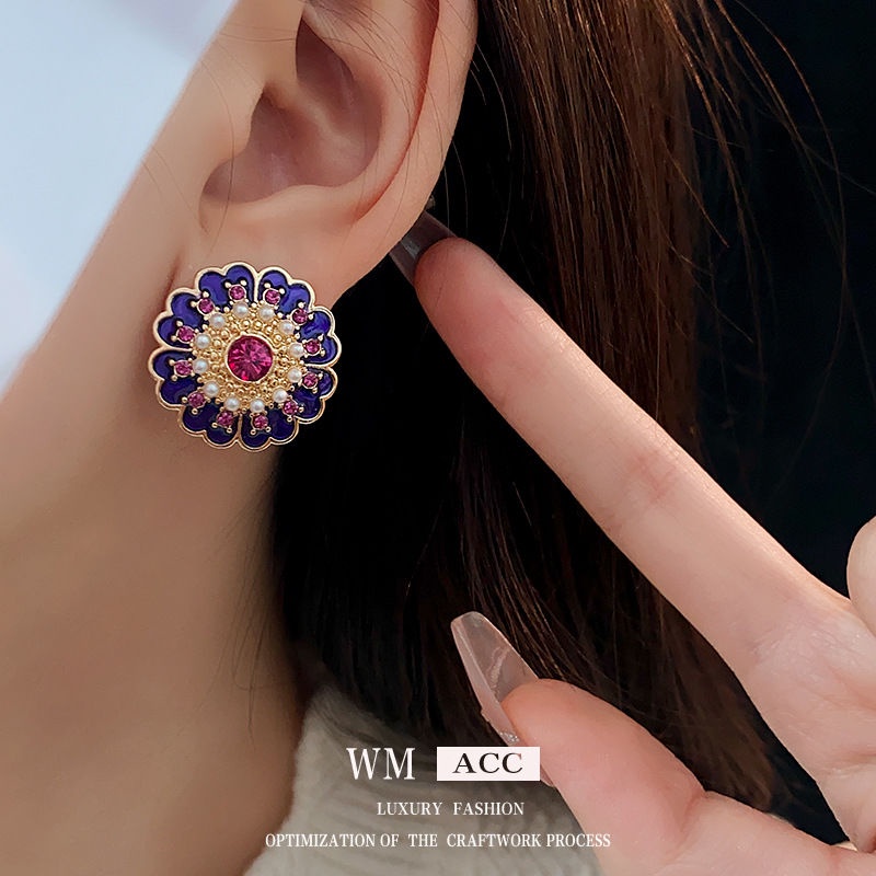 Bông Tai Mạ Bạc Hình Hoa Đính Ngọc Trai Phong Cách Trung Cổ Sang Trọng Thời Trang