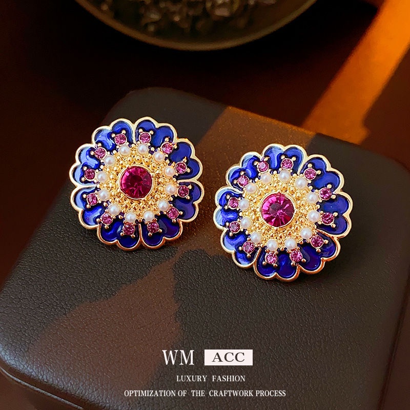 Bông Tai Mạ Bạc Hình Hoa Đính Ngọc Trai Phong Cách Trung Cổ Sang Trọng Thời Trang