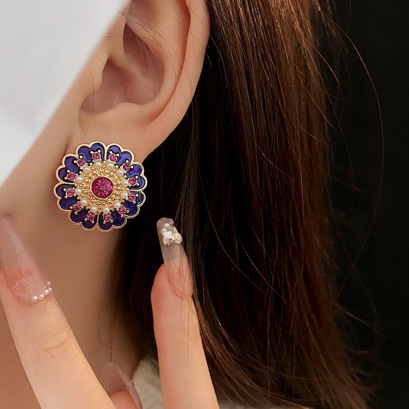 Bông Tai Mạ Bạc Hình Hoa Đính Ngọc Trai Phong Cách Trung Cổ Sang Trọng Thời Trang