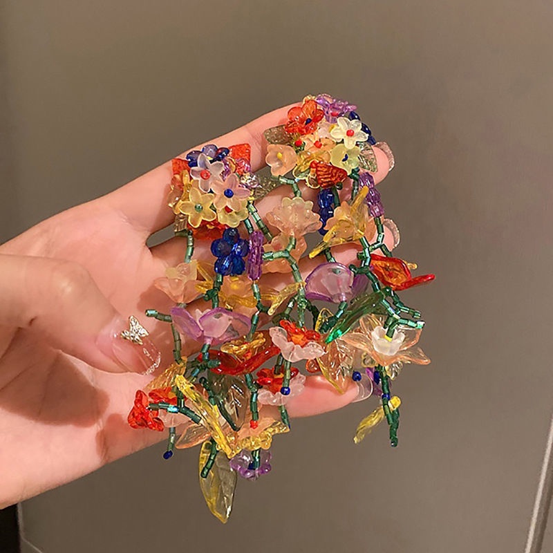 Bông Tai Mạ Bạc Hình Hoa Đính Ngọc Trai Phong Cách bohemian Thời Trang Mới 2023