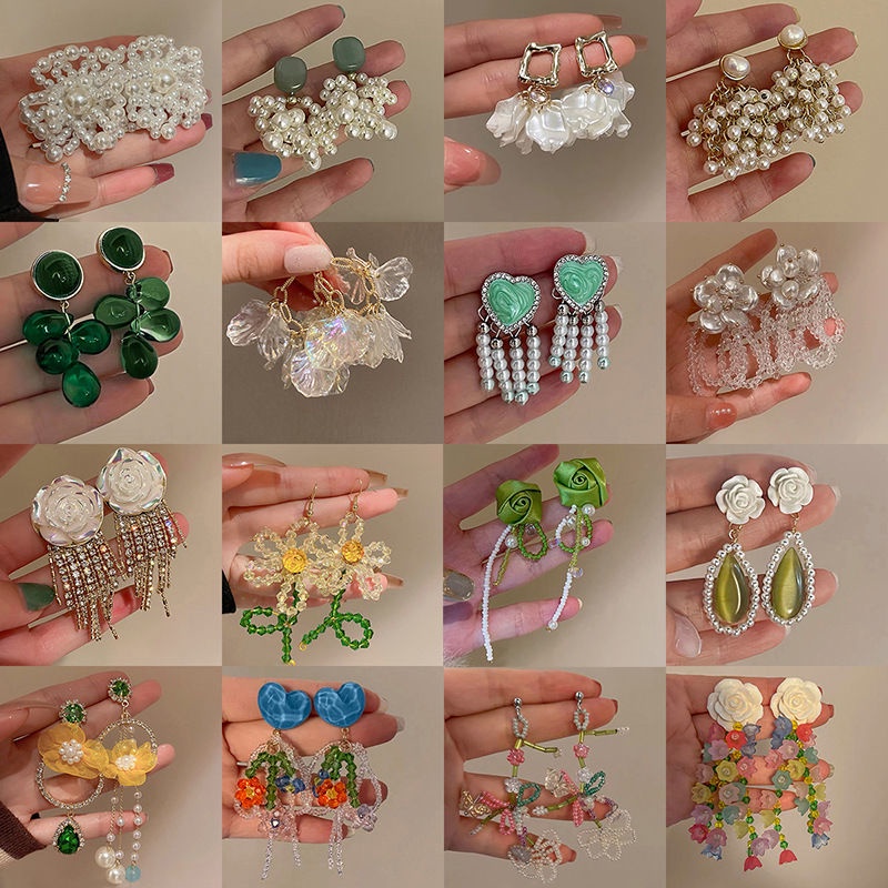 Bông Tai Mạ Bạc Hình Hoa Đính Ngọc Trai Phong Cách bohemian Thời Trang Mới 2023