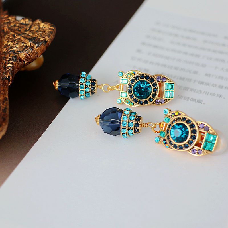 Bông Tai Bằng Thủy Tinh Ba Chiều Màu Xanh Dương Phong Cách Cổ Điển Thanh Lịch